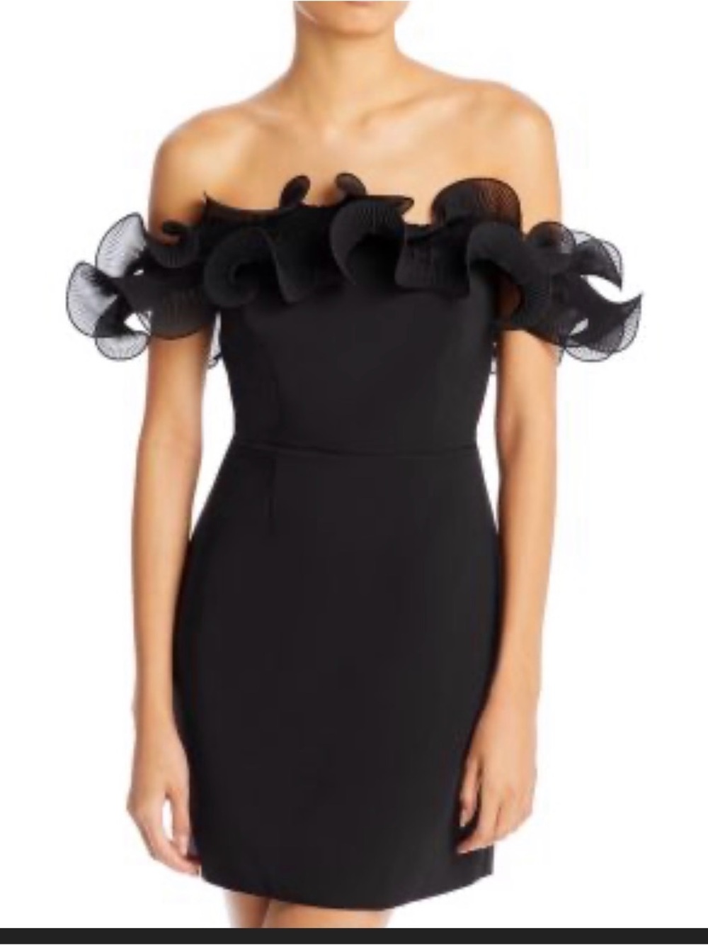 Milly Gizelle Black Off Shoulder Ruffle Cocktail Dress